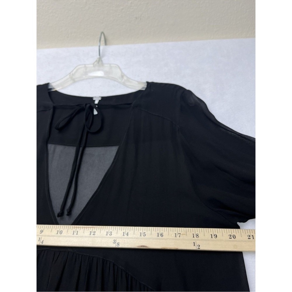 YFB - Young Fabulous & Broke Black Sheer Tiered V-Neck Tunic Dress, size L - Picture 3 of 5